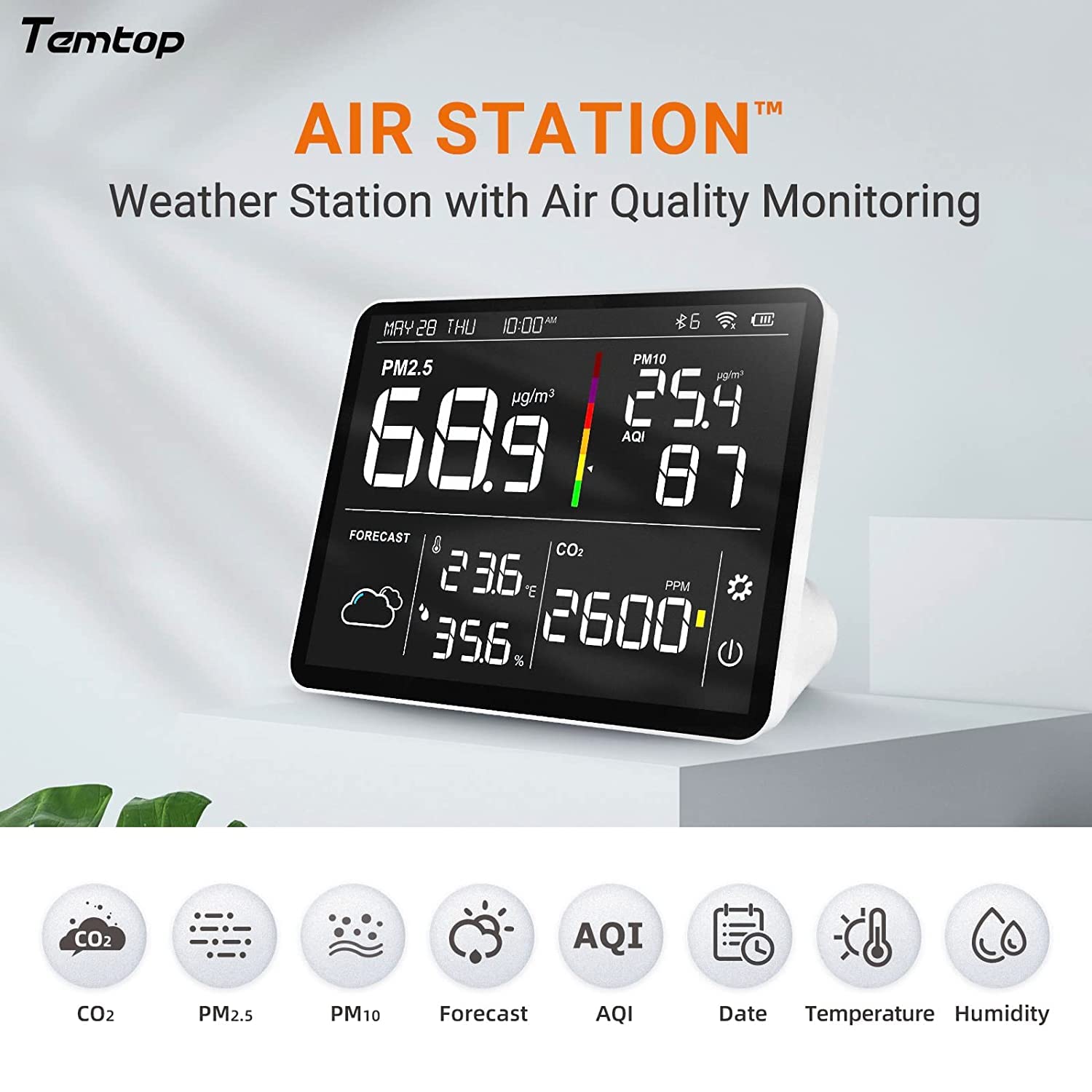 Temtop Wetterstation, Drahtloses Wetterthermometer mit mehreren Sensoren, WiFi Smart Air Station, Home Air Quality Monitor, M100