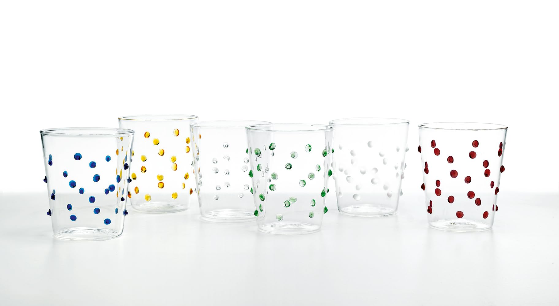 Zafferano Juego de vasos de cristal de borosilicato en diseño de lunares (transparente)