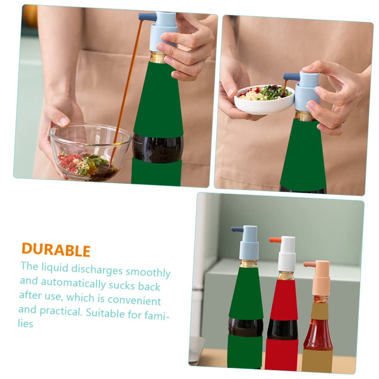 Unomor 2 Sets Oyster Sauce Pressed Mouth Kitchen Gadgets Conditioner Pump Dispenser Syrup Bottle Nozzle Ketchup Dispenser Press Nozzle Sauce Pump Syrup Dispenser Pump Blue Plastic