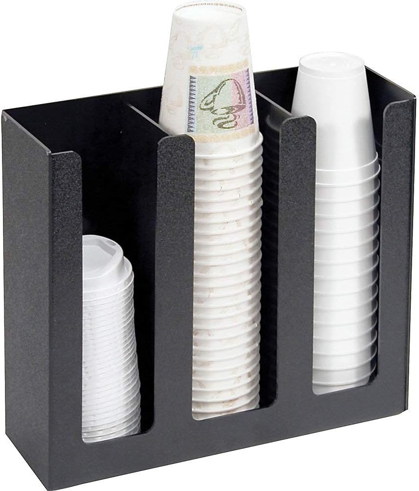 Vertiflex 3-Column Cup and Lid Holder, 12.75 x 4.5 x 11.75 Inches, Black (VFPC-1000)