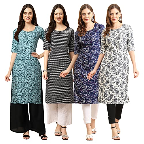 Image of Pinkmint Women's Crepe Digital Print Straight Kurta [Pack of 4]
