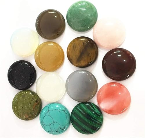 Miniatura 4 de Calvas Gazelle 12PC Cabujones de piedra natural Cuentas redondas de 0.984 in ojo de tigre Ágatas Malaquita Ópalo Cuentas de moda para la fabricación
