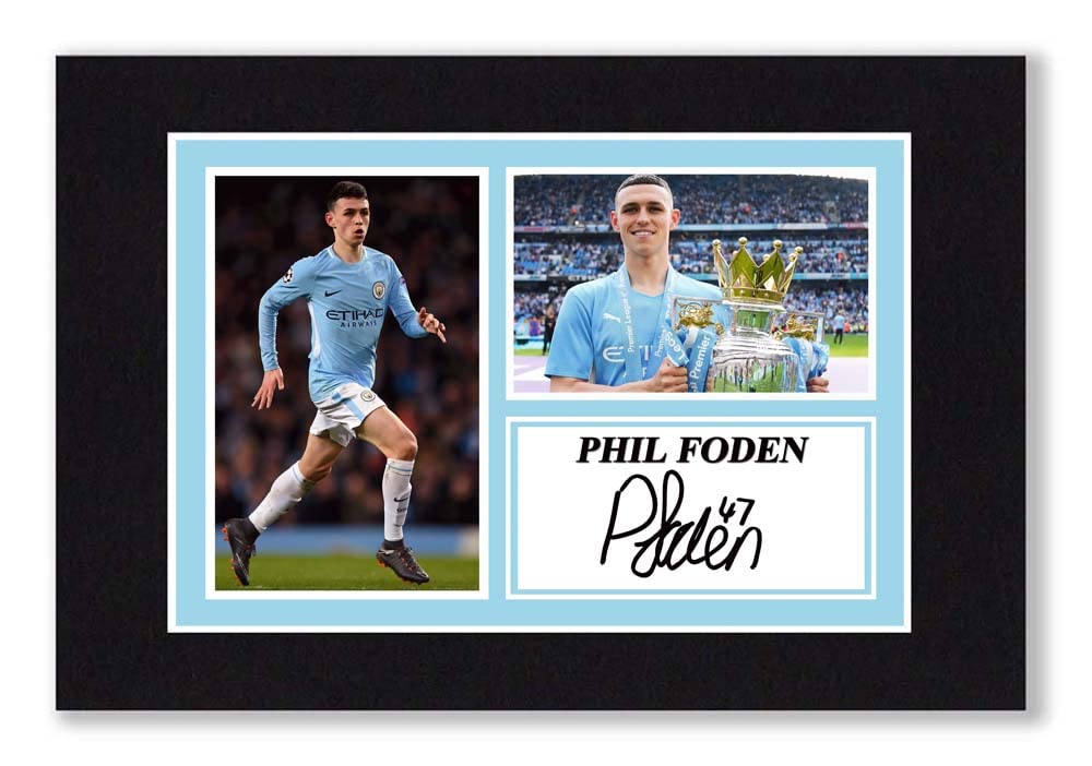A4 Mounted Signed Phil Foden Manchester City Photo Montage - With Pre Printed Autograph - Ready To Be Framed - Artwork, Wall Art Football Memorabilia