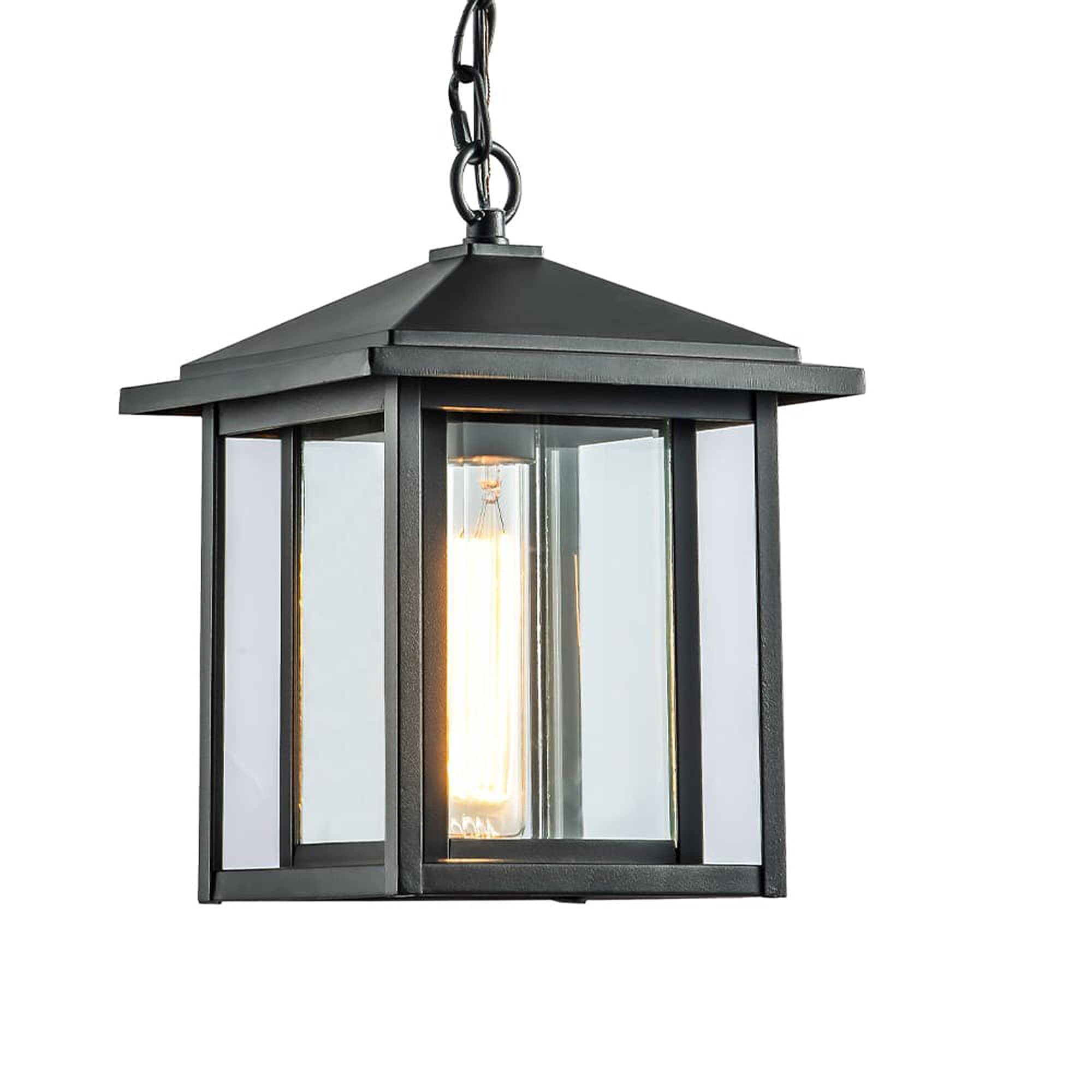 wonderlamp - Lámpara colgante exterior Avenida, 1xE27, Máx. 60 W, IP 23, Lámpara Vintage, forma de Farol con cristal, Negro