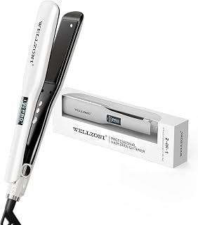 WELLZONI Flat Iron Hair Straightener - 1.4" Wide Plate, 15s Fast Heating with 37 Temp Settings 122-450°F, Dual Voltage Ionic Ceramic Flat Iron for All Hair Types with Auto Shut-Off