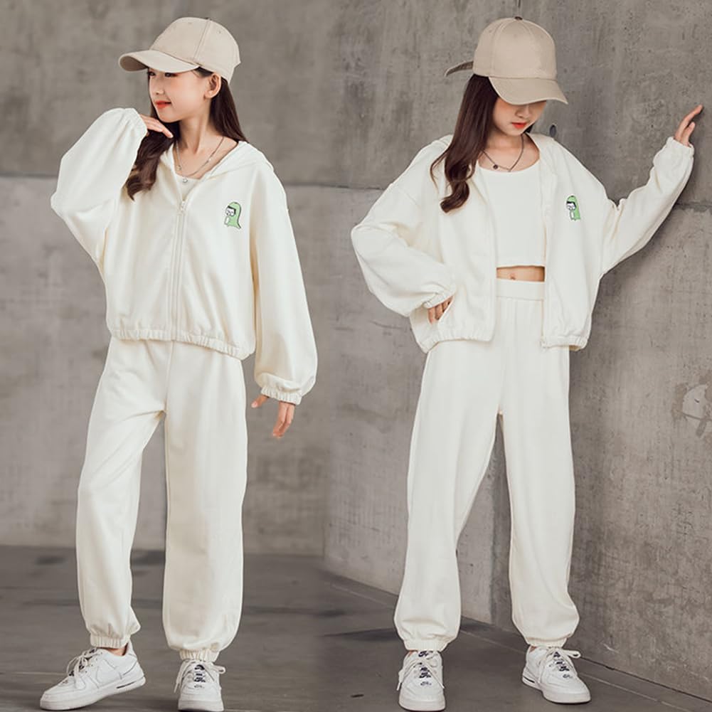 Enfant Fille Survêtement Ensemble 3 Pièce Vêtement de Jogging Sweat-shirt et Pantalon de Sport Costume Joggers Automne Sportwear