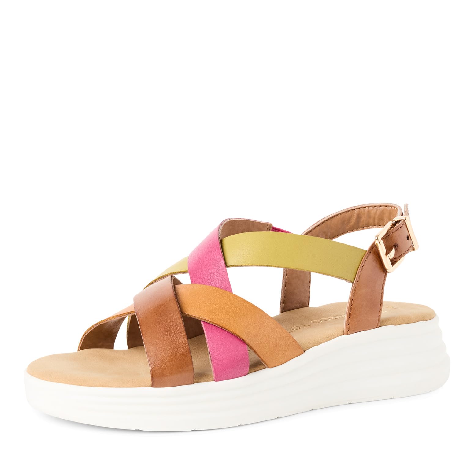 MARCO TOZZI women's sandal soft Feel Me footbed leather soft lining slingback, brown (COGNAC MULTI), 8.5 UK