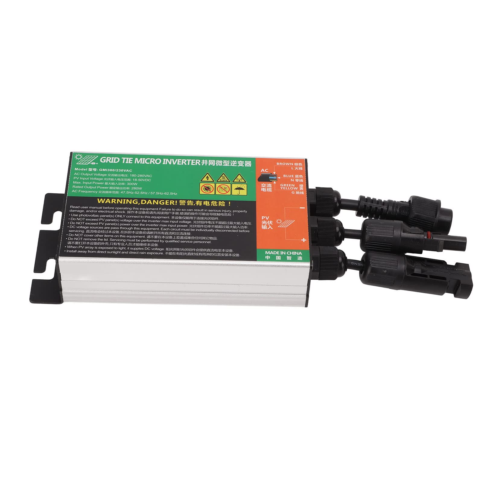 Solar-Mikro-Wechselrichter, 300 W, Wasserdichter MPPT-Grid-Tie-Mikro-Wechselrichter für Kleine Solarsysteme, Aluminiumlegierung, 5,1 X 3,0 X 1,5 Zoll,21 A-230 V AC-Ausgang, Schutzart IP55 –