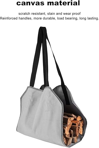 Miniatura 4 de Bolsa de lona para leña, bolsa de lona para troncos, resistente a las manchas, resistente al desgaste, de gran capacidad, plegable, correas dobles
