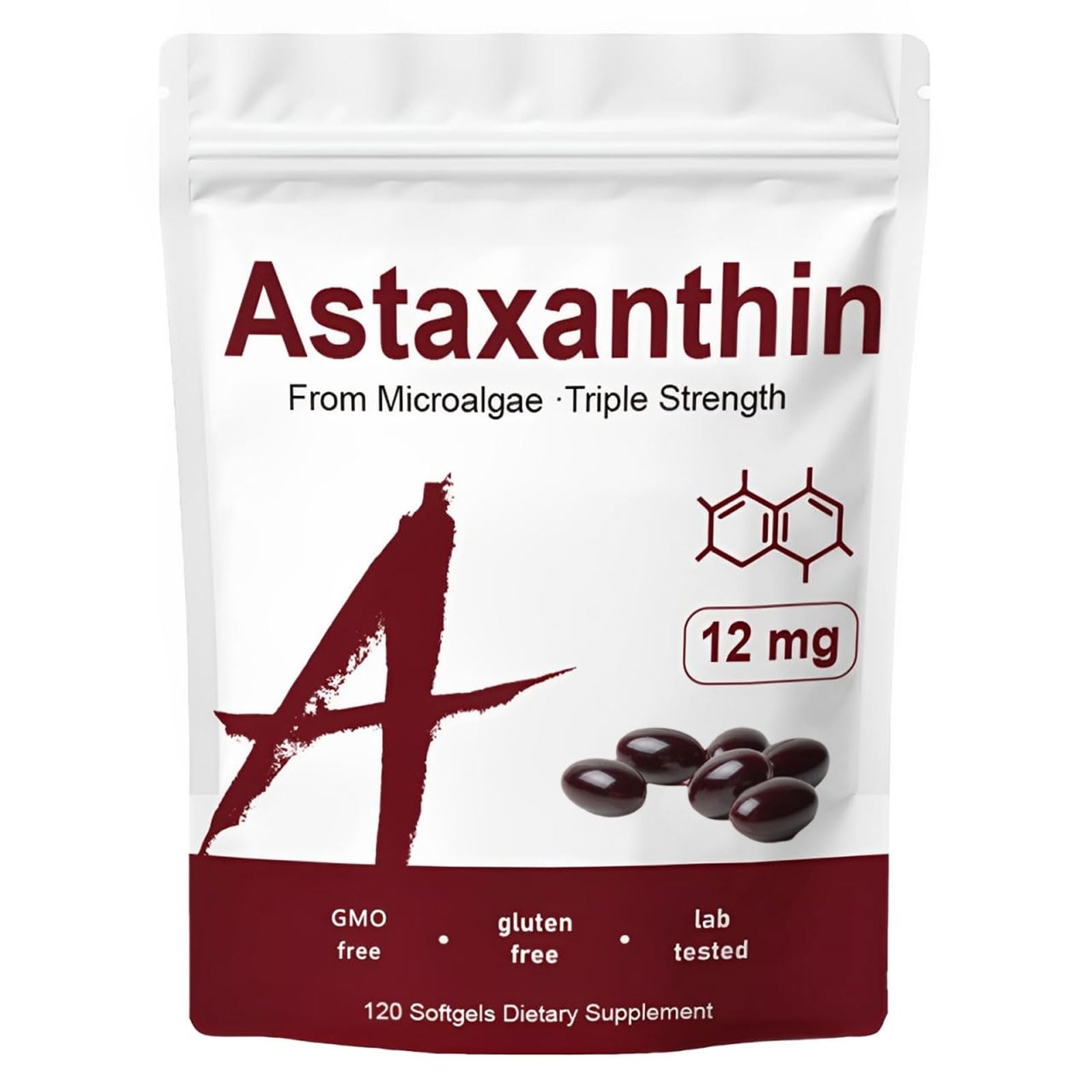 Astaxanthin 12mg, 120 Softgels, Premium Astaxanthin Antioxidant Supplements, Supports Immune, Skin, Eye & Joint Health, Gluten-Free, 120 Servings