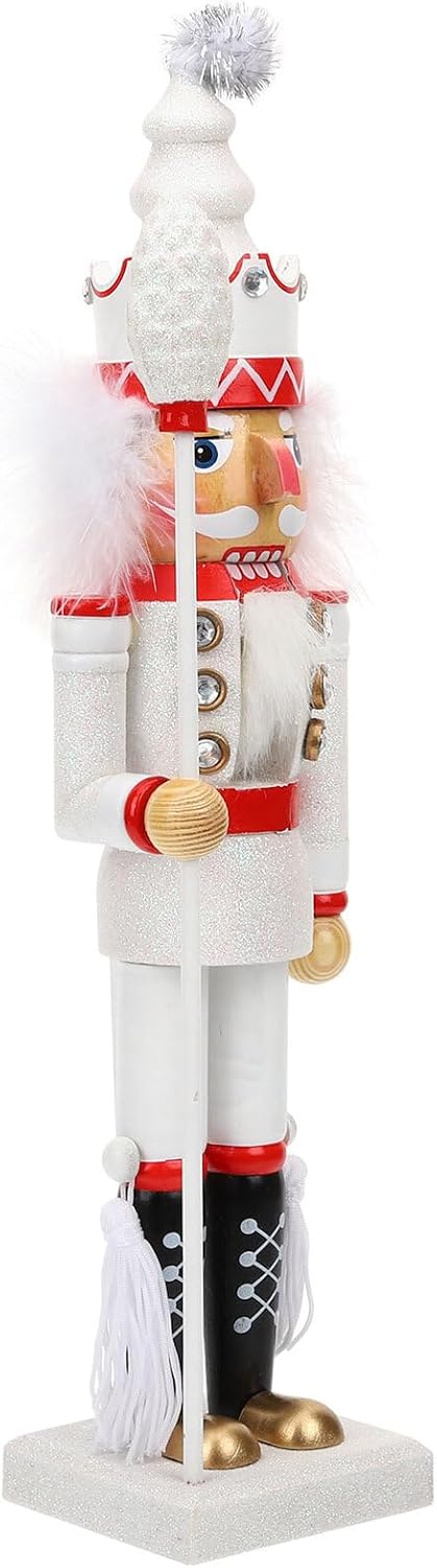 Christmas Nutcracker Soldier Figurine Wooden Desktop Ornament White Glittered Xmas Decorative Nutcracker for Holiday Party Table Decor