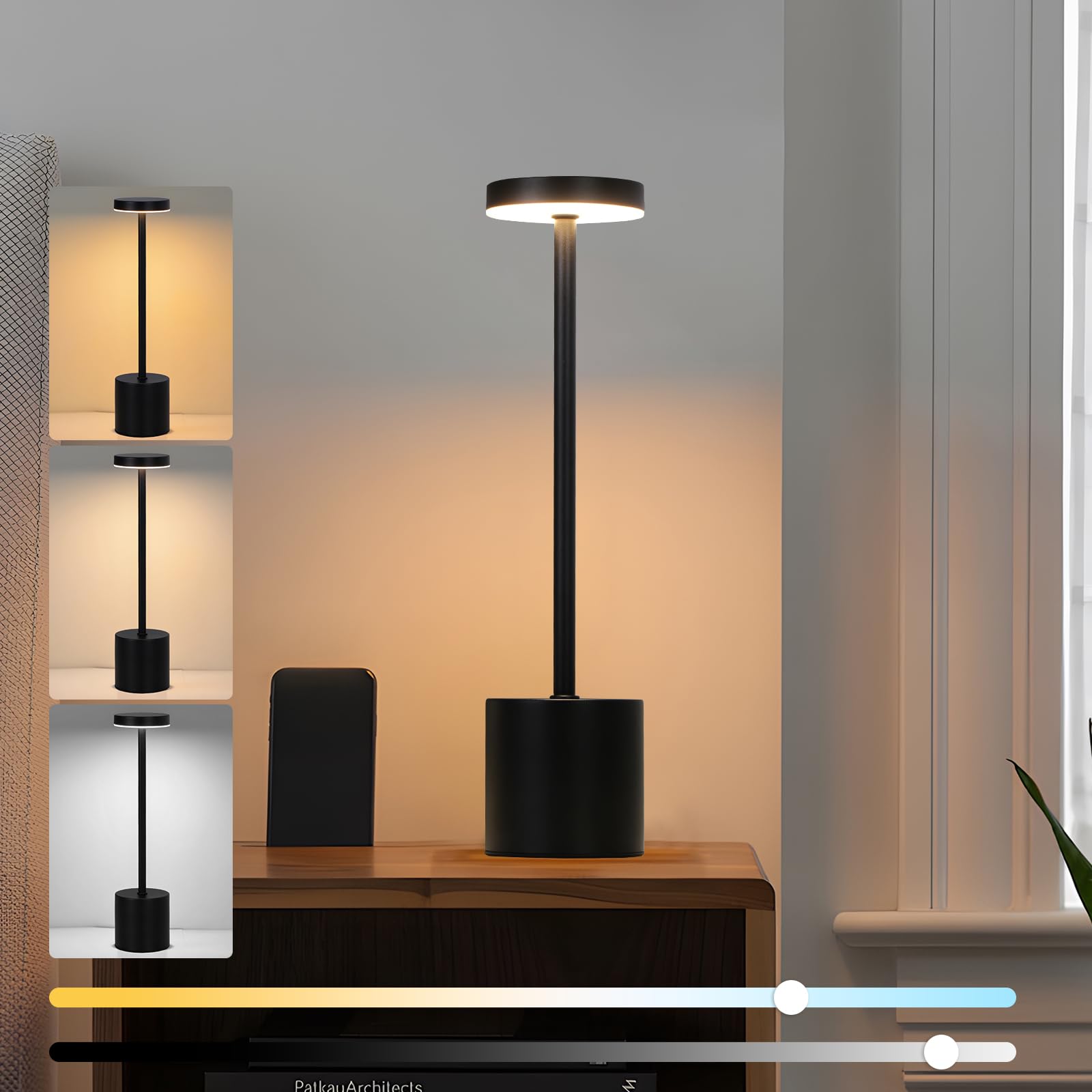 Aiwewin Cordless Table Lamp,2500mAh Battery Operated Touch Dimmable Desk Lamp,Black Portable Lamp Weatherproof Rechargeable LED Table Light for Bedroom Restaurant Outdoor