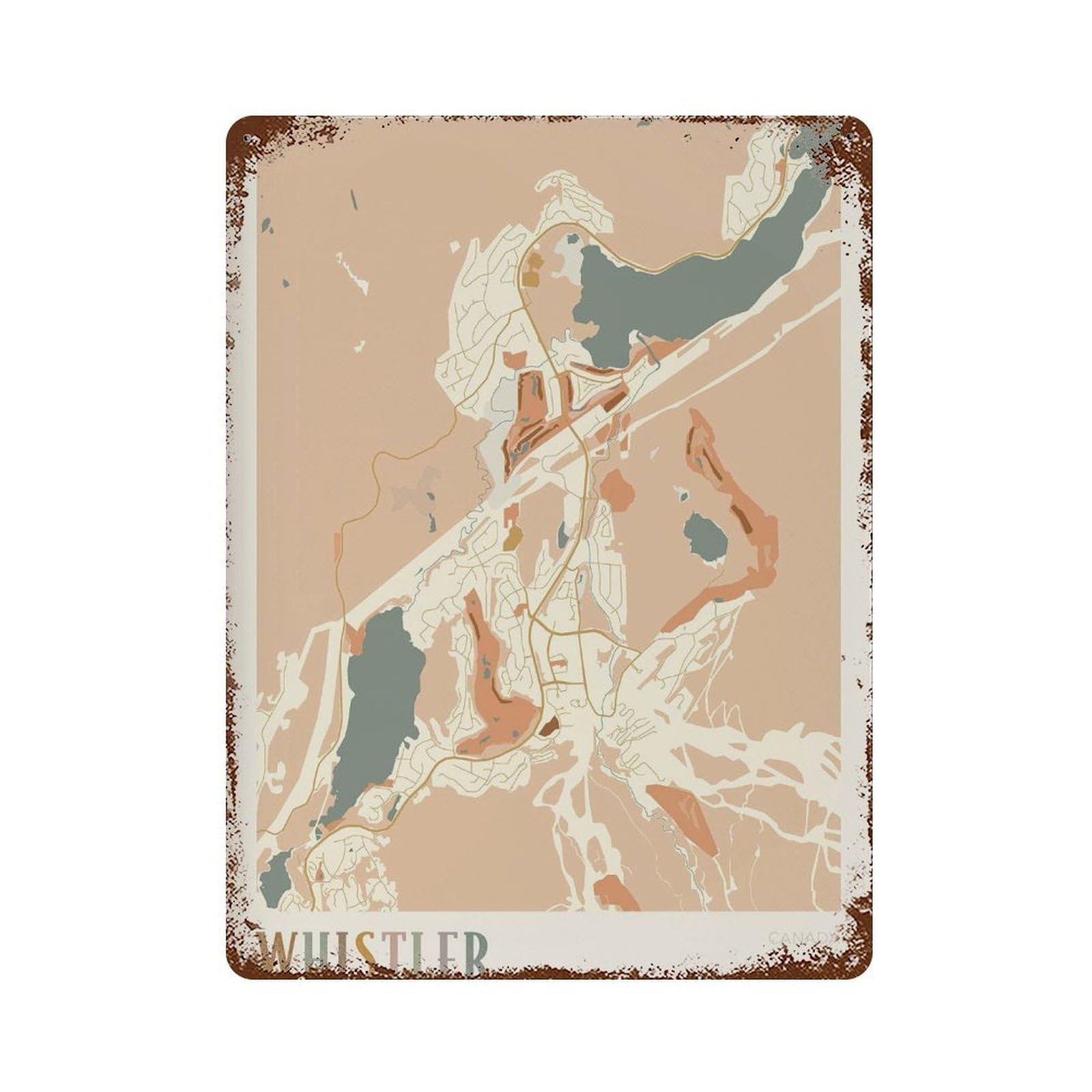 xiaoxiaoshen Whistler Map City of Canada Boho Wall Decor Art Metal Tin Poster Modern Home Decor Art Home Bar Shop Decorations Vintage Sign 40x30cm