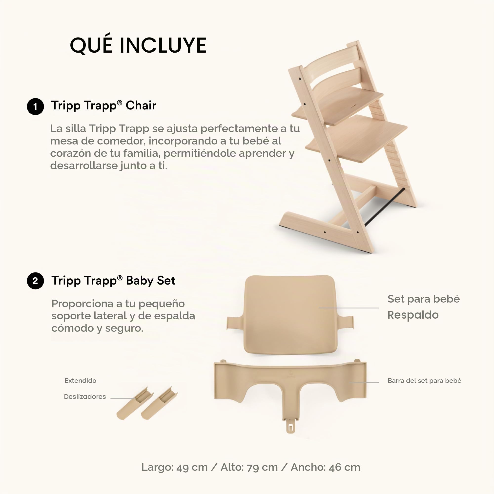 Stokke Tripp Trapp, Black - Incluye silla + set de bebé2 para niños de 6 a 36 meses - Ajustable, ergonómico y fácil de limpiar