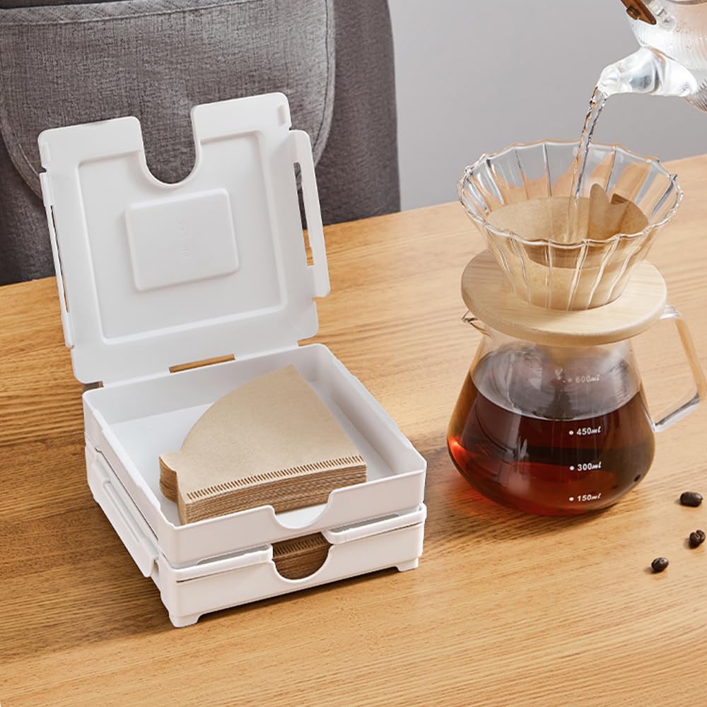 Magnetic Coffee Filter Paper Storage Box,Coffee Filters Paper Organizer Container,Minimalist Decor Refrigerator Holder Wall Mount Dustproof Case for Coffee Bar Home Office, White