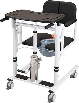 Hydraulic Patient Lift Transfer, Elderly Lift Wheelchair Body Lift Bedside Commode with 180  Split Seat, 4 Lockable Wheels, Adjustable Lifting Height 42-65cm, Load Capacity 200kg