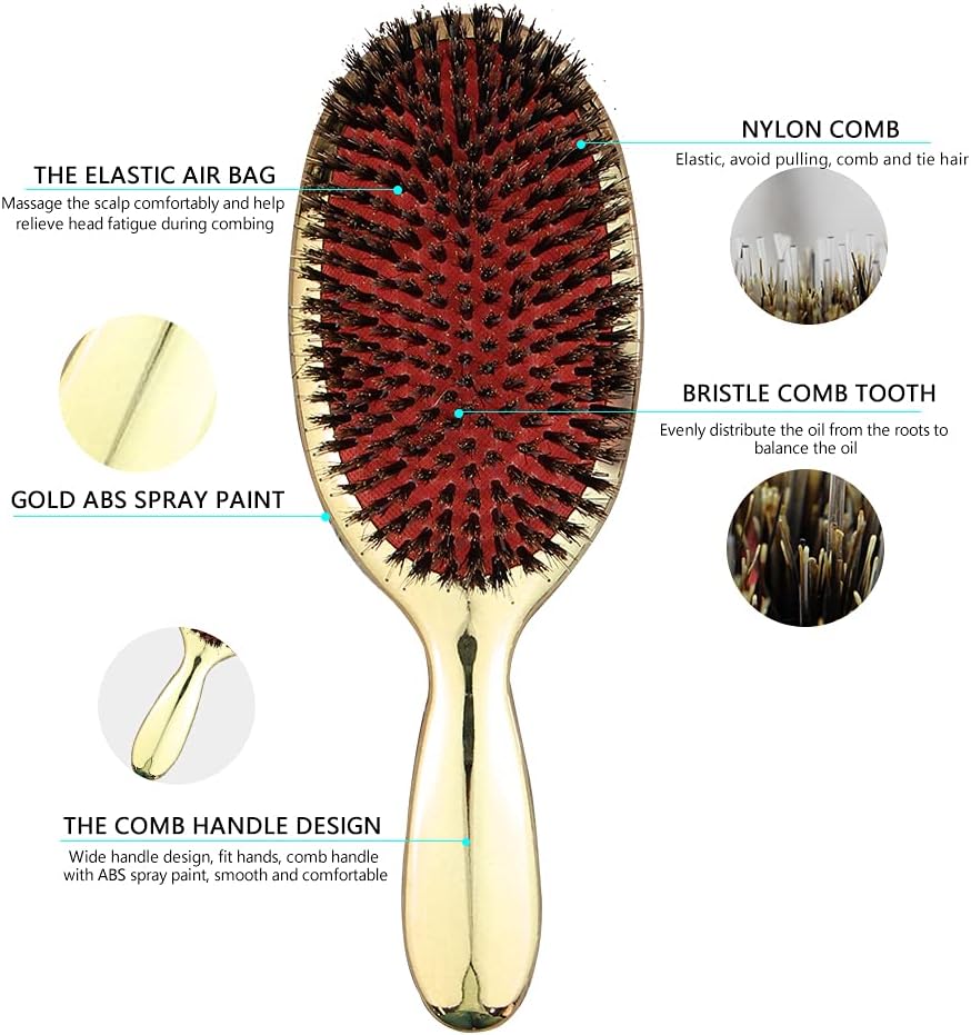 VinBee Paddle Hair Extension Brush Cushion Hair Brush Detangler Dual Bristle Design Soft Boar Bristle Nylon Brushs for Extensions,Long,Wet & Dry - Image 3