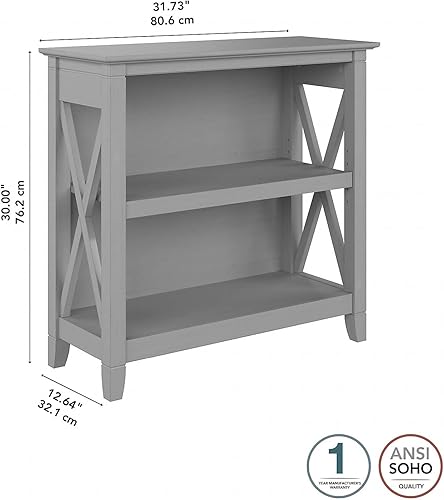 Miniatura 3 de Bush Furniture Key West - Estantería pequeña con 2 estantes, color gris Cape Cod