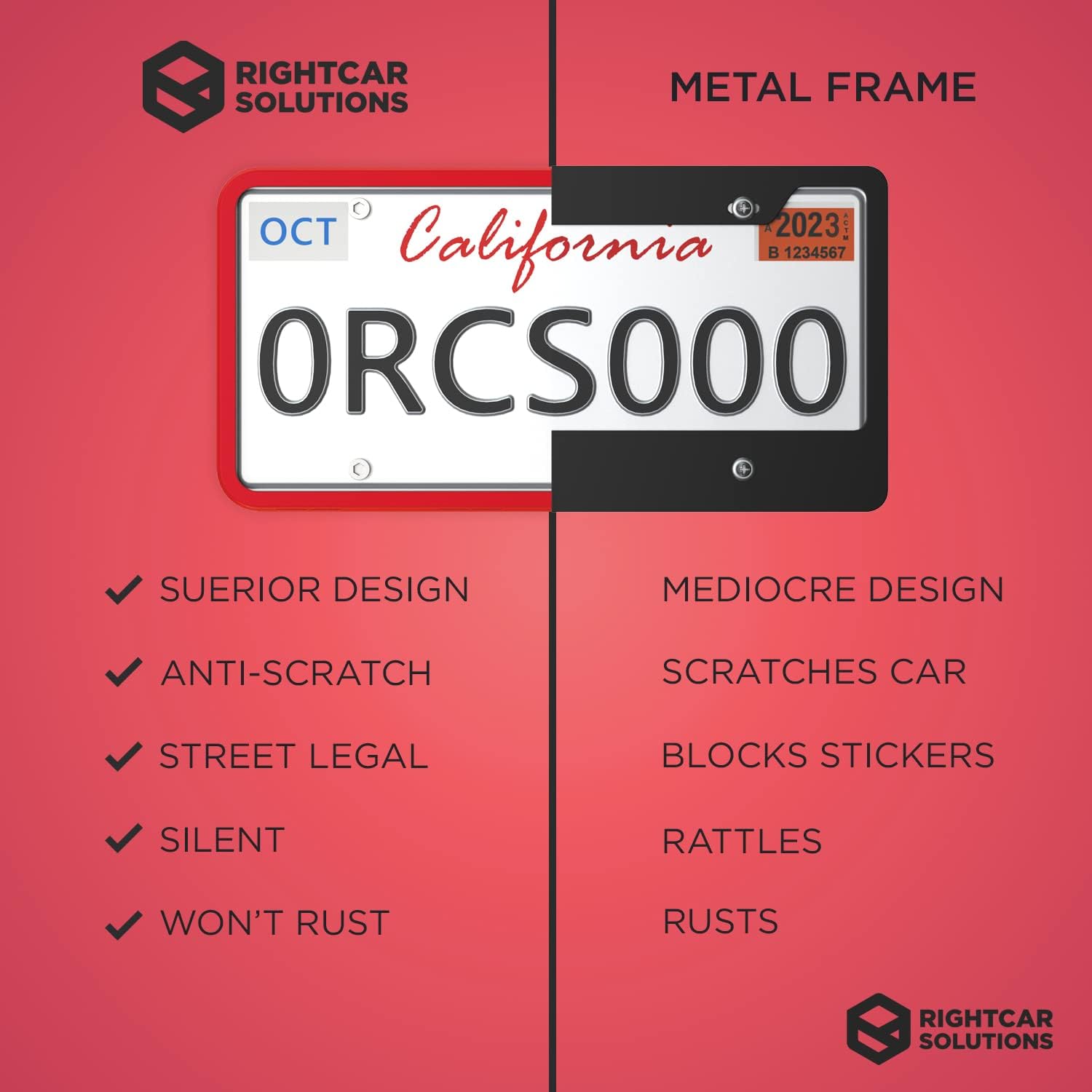 Rightcar Solutions Silicone License Plate Frame Rust Proof, Rattle Proof, Weather Proof Universal License Plate Holder for Front Or Rear, Street Legal, No Obstruction - Red - Image 4