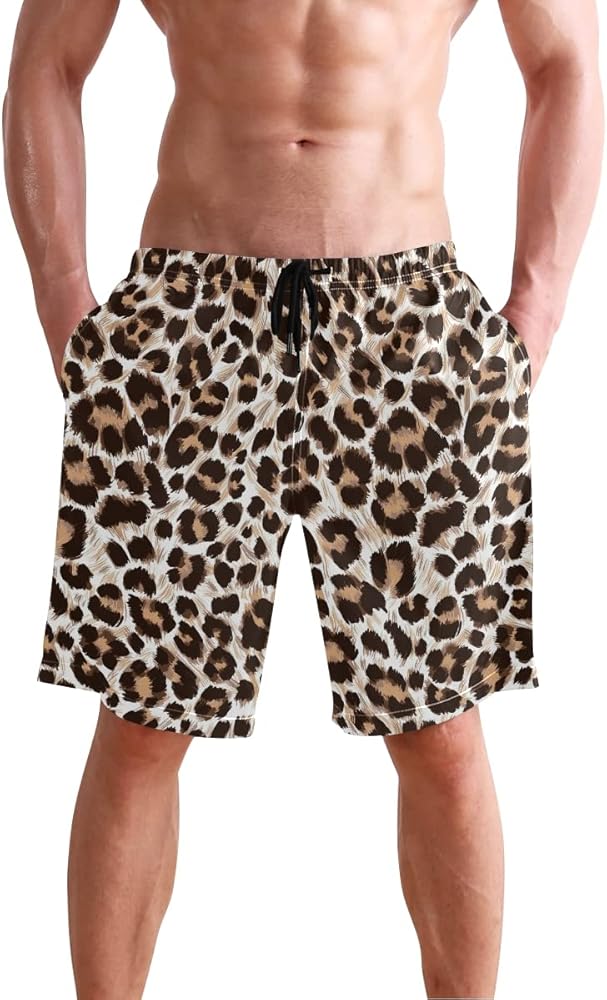 Mens Swim Trunks Leopard Cheetah Print Animal Beach Board Shorts