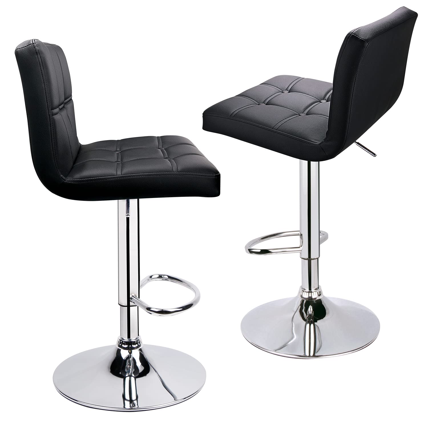 Leader Accessories Barhocker (2er-Set) Barstuhl mit Lehne stylischer Tresenhocker höhenverstellbar 62-83cm Drehstuhl 360 Grad Bezug aus Kunstleder schwarz
