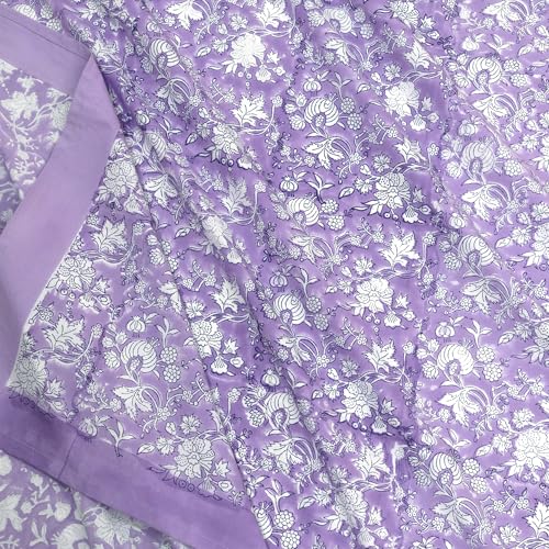 Image of TOAI Hand Block Printed Bedsheet | Bed Sheet Flatsheet | Pure Cotton | Double Bed Queen Size 90 inchx108 inch | 300 TC Bedsheets | Includes 2 Pillow Covers (Lavander Kalamkari)