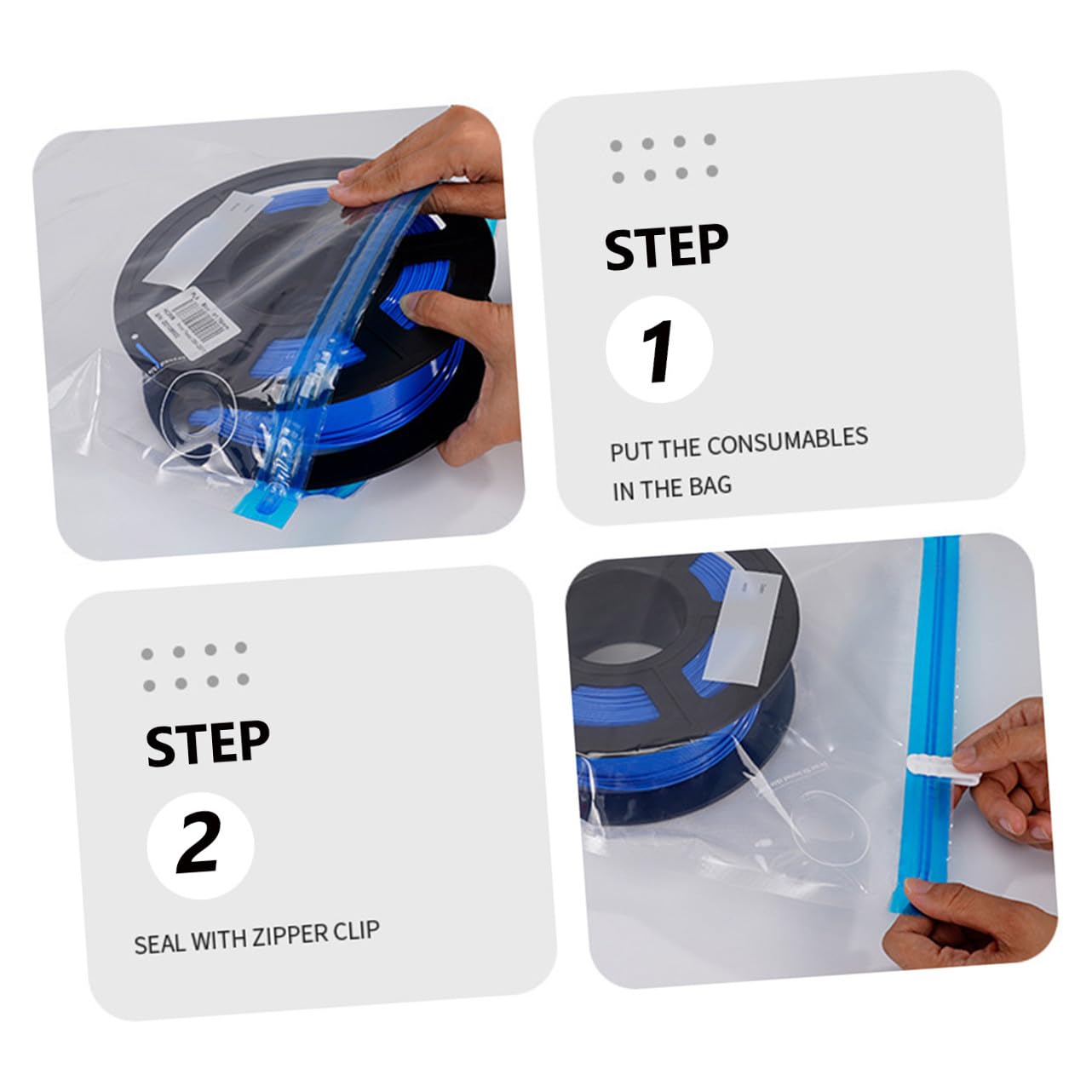 1juego Bolsas De Vacío Reutilizables Con Bomba De Compresión Para Almacenamiento De Filamentos De Impresora y Otros Consumibles Incluye Clips Secado