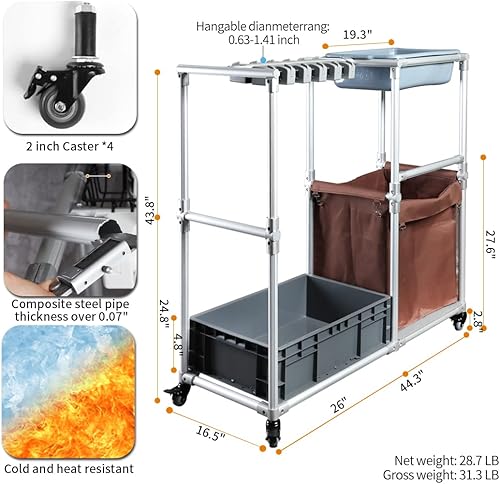 Miniatura 7 de Carrito de limpieza Carrito de limpieza con ruedas para suministros de limpieza Estación de limpieza Organizador de escoba y fregona