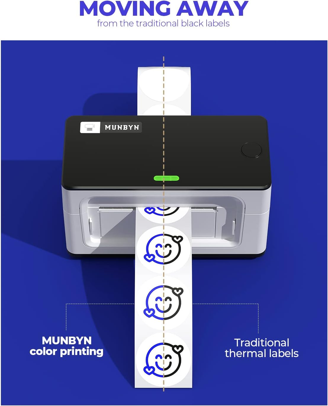 MUNBYN 2 Inch Color Printing Thermal Label Stickers, Multi-Purpose Blue Thermal Stickers for Small Business, 750 Sheets/1 Roll - Image 3
