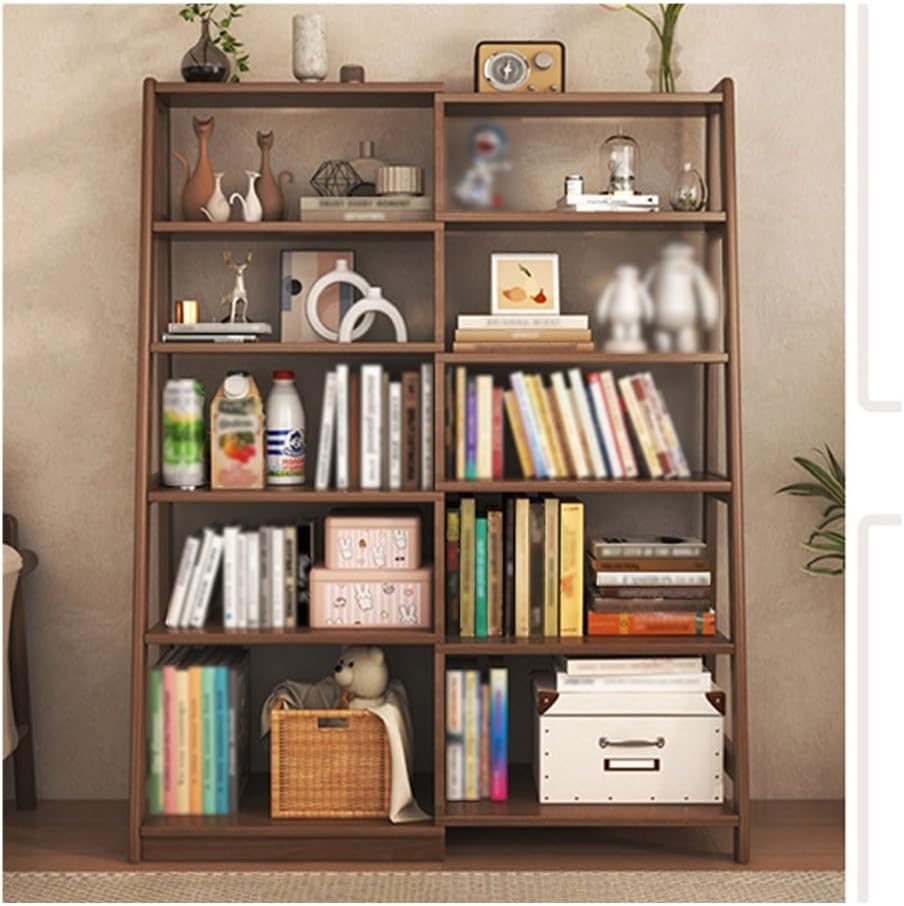 Ladder Shelf 5 Tier Trapezoidal Corner Bookshelf, Modern Bookcase, Convertible, Retractable Shelf Bookshelves(Brown)