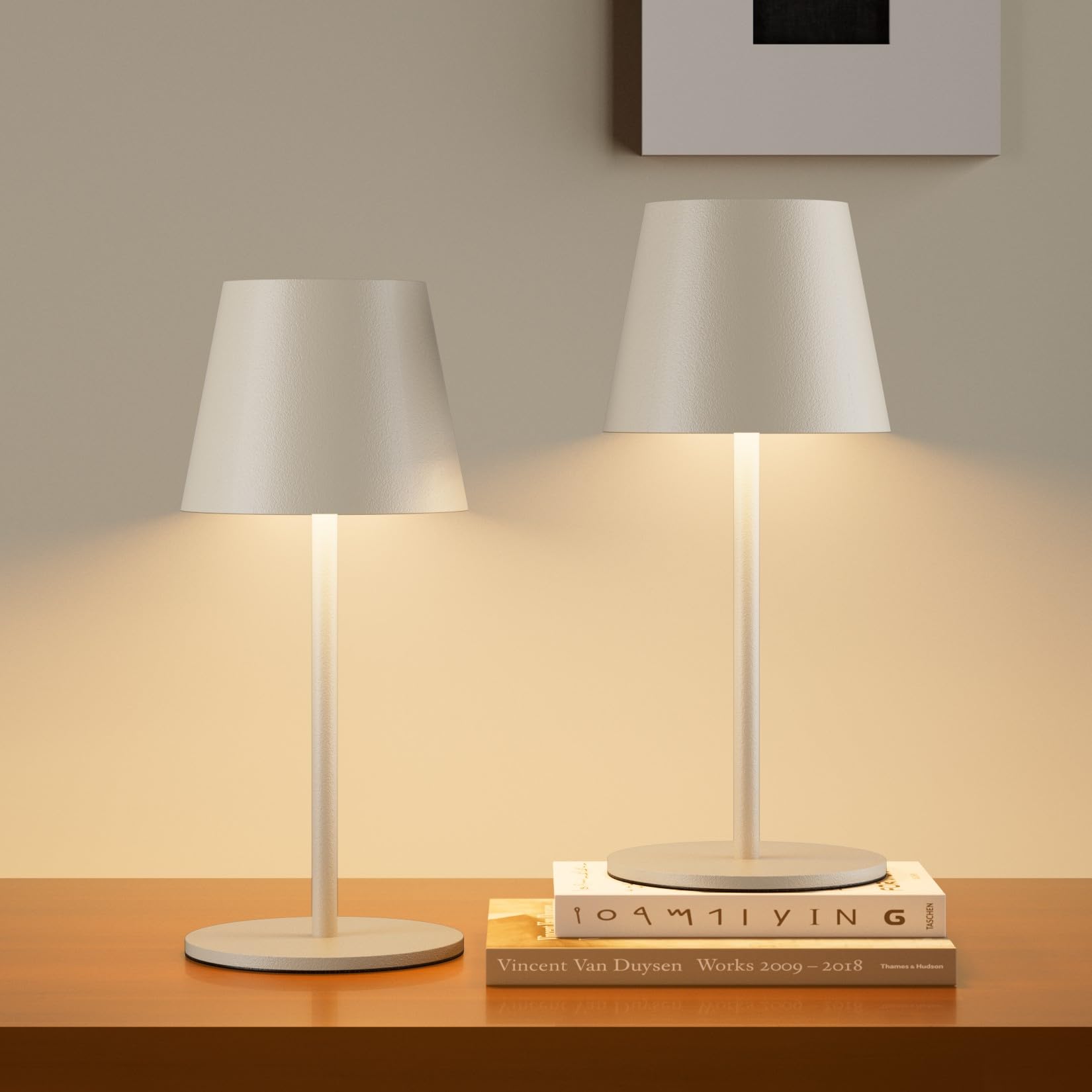 Dimmbare led akku tischleuchte Beige 26CM, 5000mAh(5V 2A) camping lampe akku aufladbar,3W 3000K tischleuchte kabellos,IP54 Outdoor Tischlampe für Restaurant, Schlafzimmer, Garten, Büro(2 Stück)