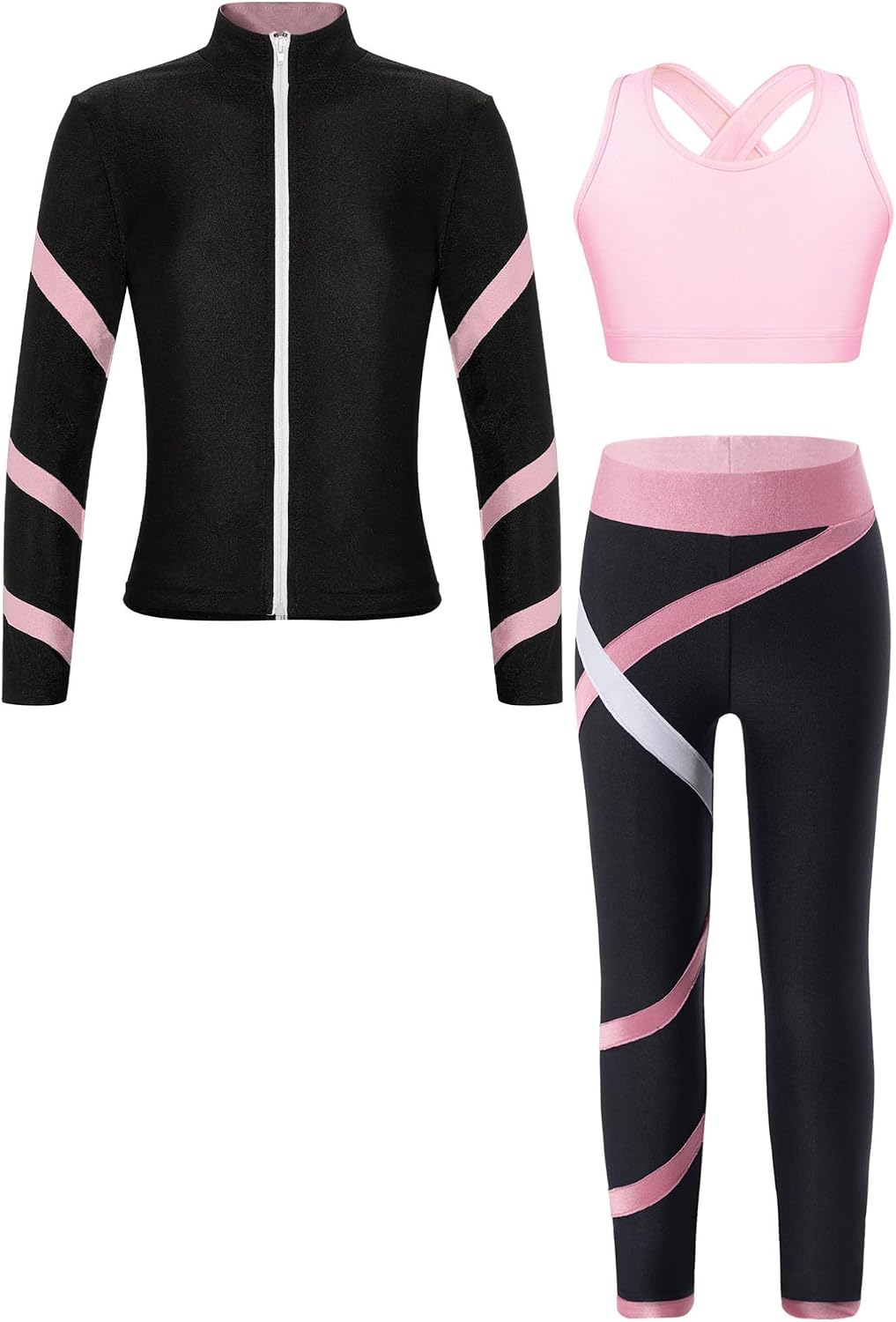 iiniim Girls U Neck Keyhole Back Sleeveless Vest with Contrast Long Sleeve Top and Leggings Set Pink 6 Years