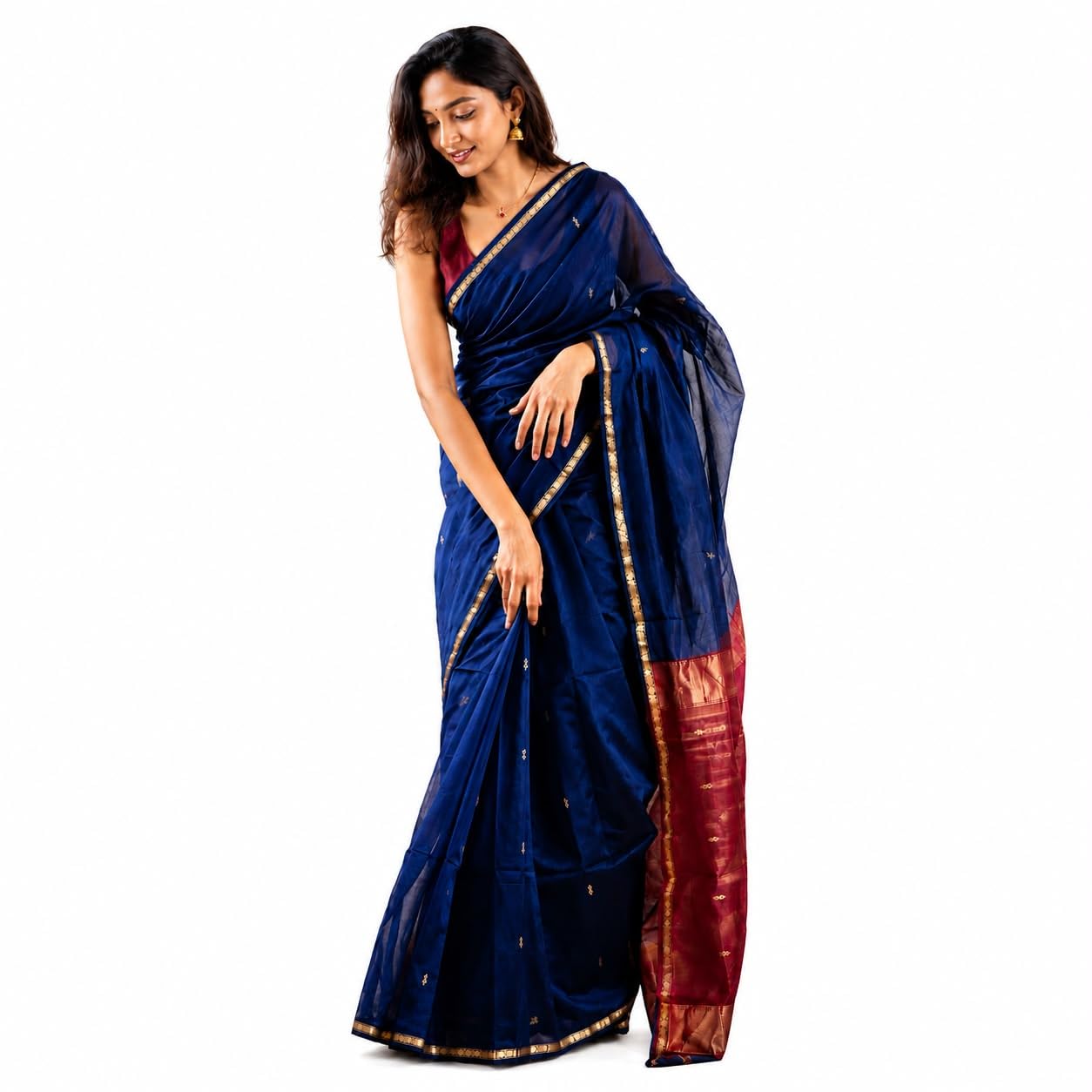 Maheshwari Handloom Cotton Silk Saree with Elegant Star Design and Contrast Blouse Piece – Traditional Indian Ethnic Wear for Women (Royal Blue)-image-30