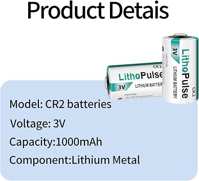 LithoPulse 6 Pack CR2 3V 1000mAh Lithium Battery for Flashlights Home Alarm System Non-Rechargeable CR2 Lithium Batteries 3 Volt
