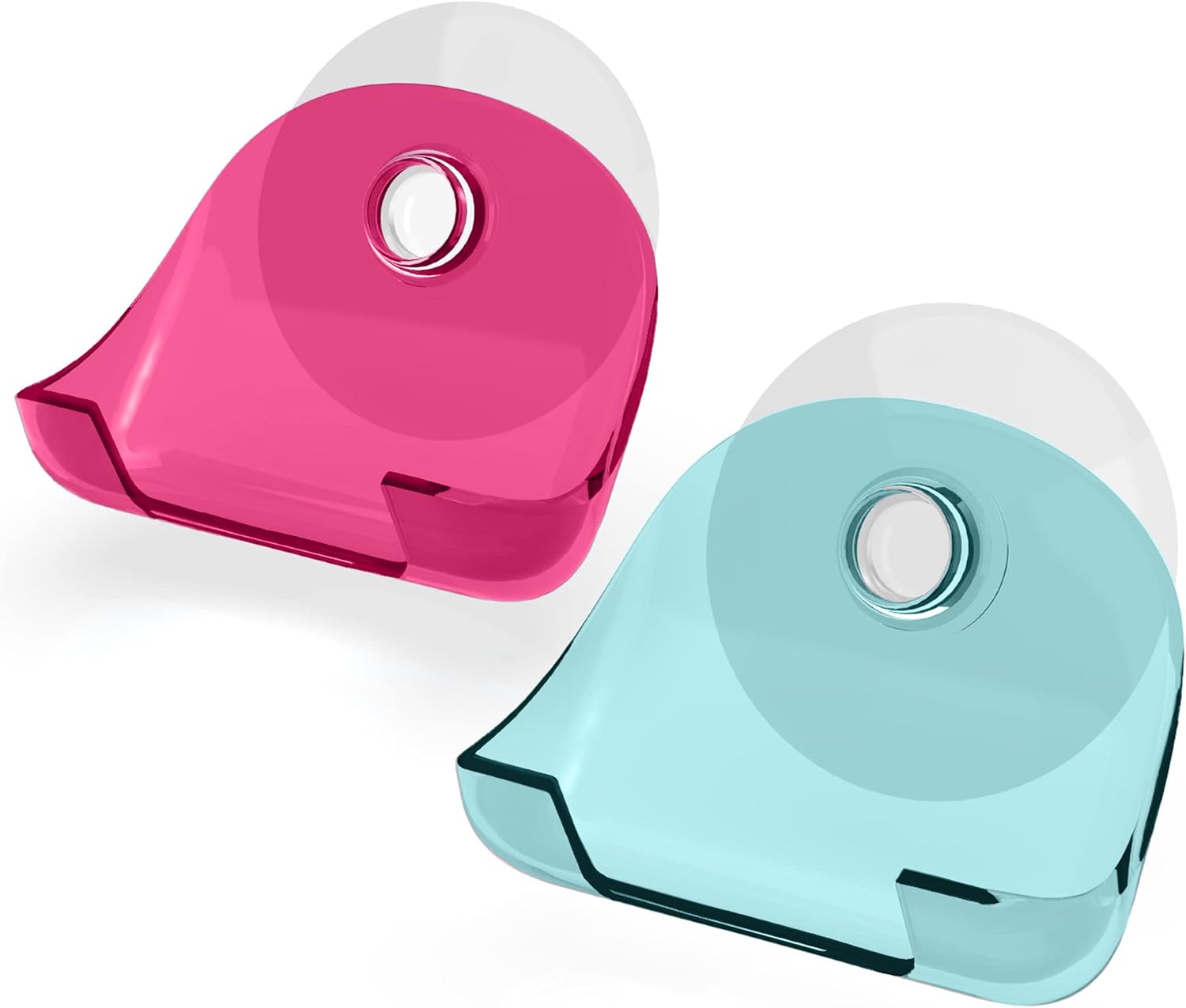kwmobile 2X Razor Holder for Shower with Suction Cup Wall Mount - Self-Adhesive Shaver Storage, Shaving Stick Holder, Razor Blade Organizer for Glass and Tiles, Light Blue/Dark Pink/Transparent image 5