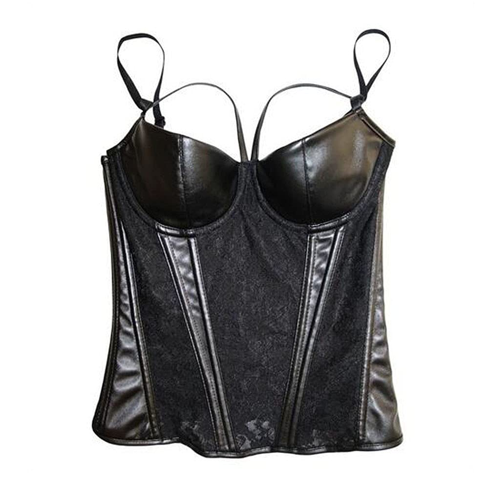 Corsé Cuero Bustier con Liguero para Mujer Conjuntos de Lencería Corpiños de Encaje Negro