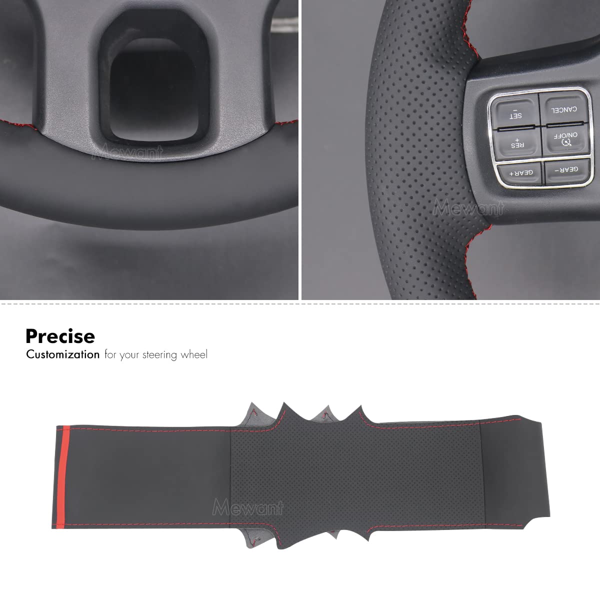MEWANT Ręcznie szyty czarny pokrowiec na kierownicę samochodu ze skóry PU do Dodge Ram 1500/3500 2013-2018, akcesoria do kierownicy Dodge