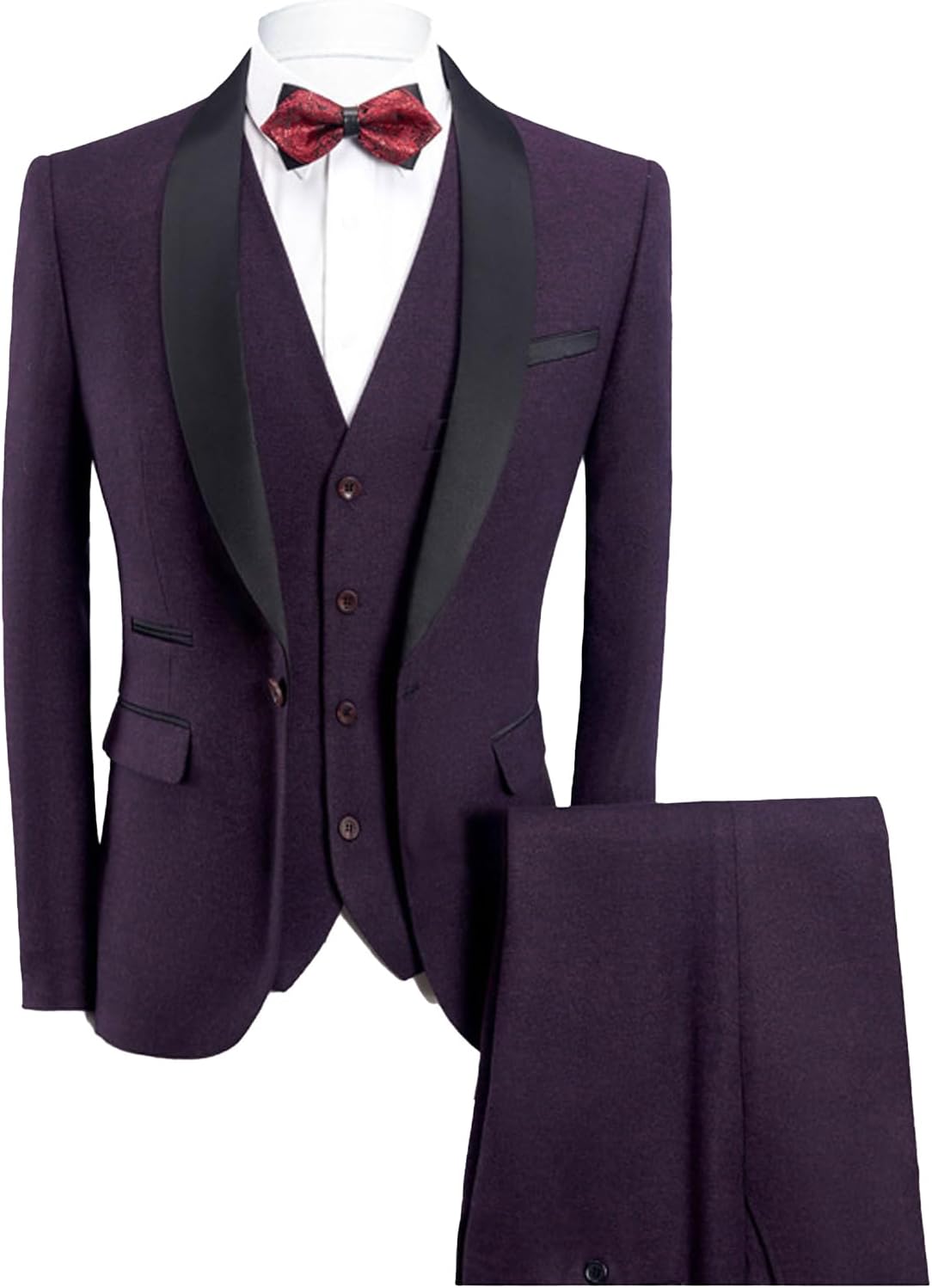 Men's One Button Shawl Collar Suit Set 3 Piece Slim Fit Tuxedo Set Solid Jacket Vest Pants for Men