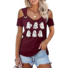 Women's Fall Halloween Thanksgiving Shirt Funny Hollow Out Sweet O Ring Shoulder Short Sleeve Family Matching Party Top