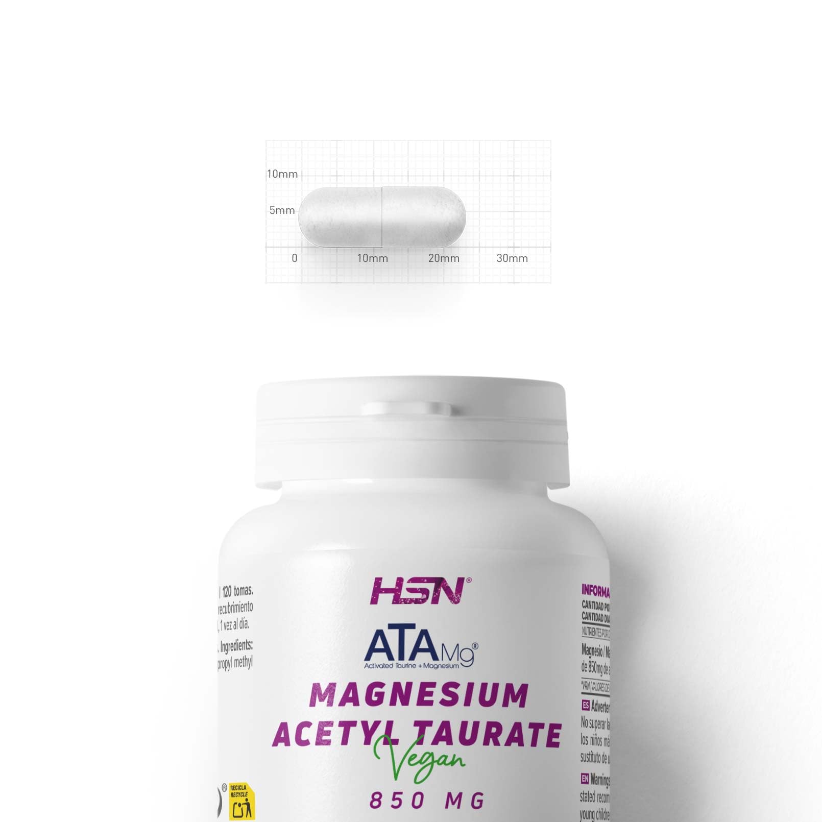 HSN Magnesium Taurat ATA Mg® 850 mg | 120 pflanzliche Kapseln | Magnesium-Acetyltaurinat mit hoher Bioverfügbarkeit | Clean Label – Ohne Zusatzstoffe | Vegan & glutenfrei