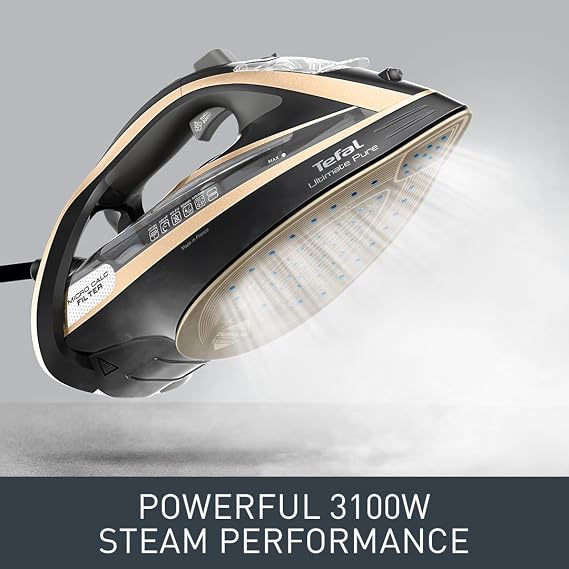 Tefal Ultimate Pure Steam Iron 3100W, 280 g/min Steam Boost, 60 g/min Continuous Steam, 350ml Water Tank and Long Power Cord, Durilium Non Stick Soleplate, Anti Scale Anti Drip, FV9843G0