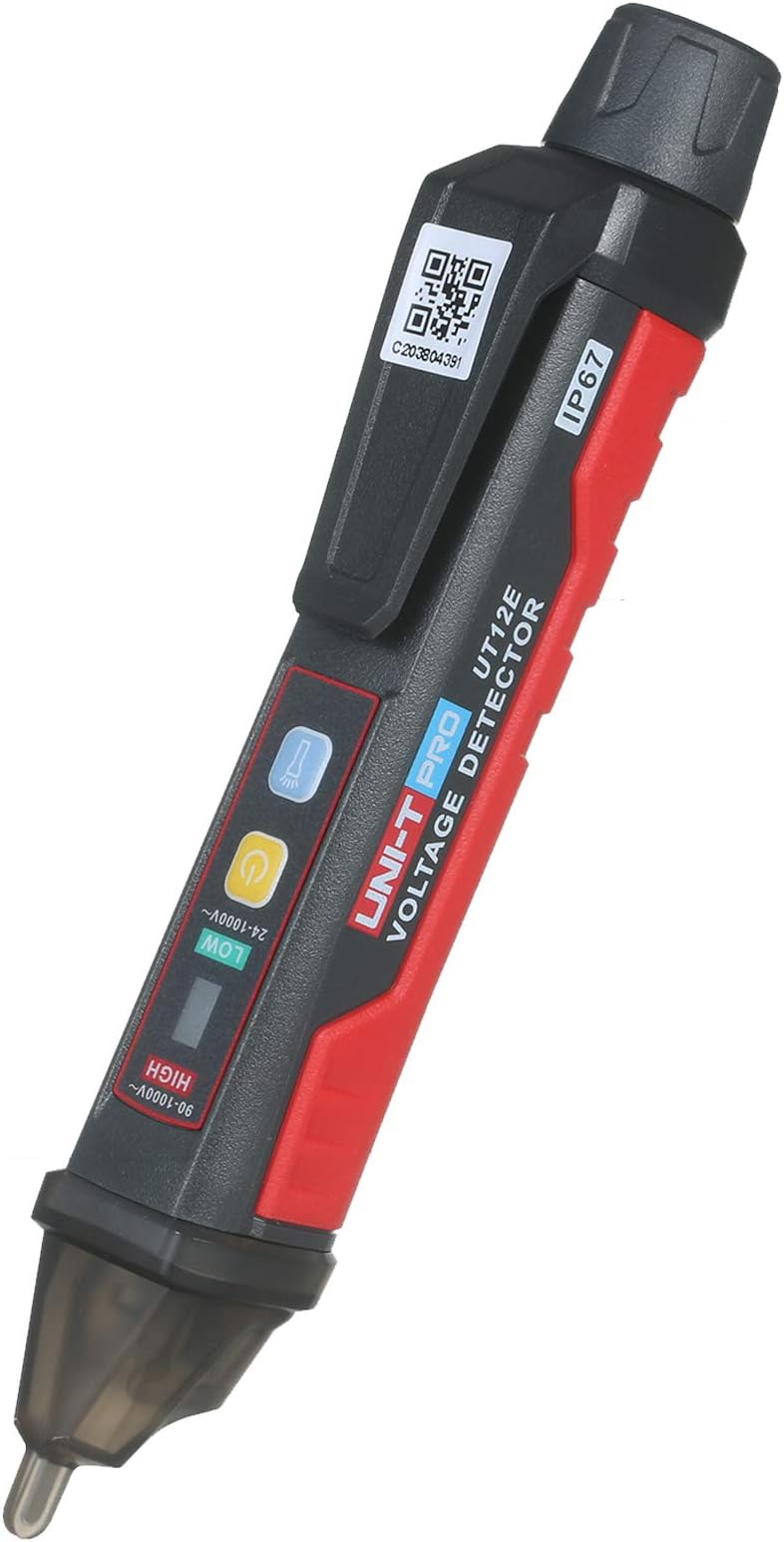 UT12E AC Voltage Meter 24V-1000V Non-Contact Portable Tester Pen Socket Volt Current Electric Test Pencil with Sound and Light Alarm and LED Flashlight Vibration