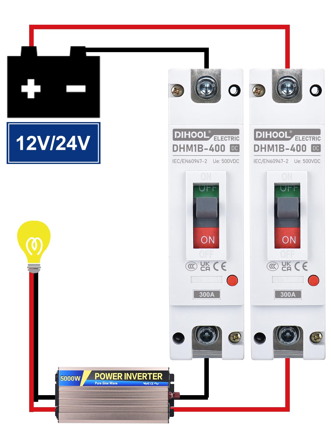 DIHOOL Heavy Duty Battery Disconnect Switch, 300 Amp DC Circuit Breaker for Car Audio RV Marine Boat Truck Trolling