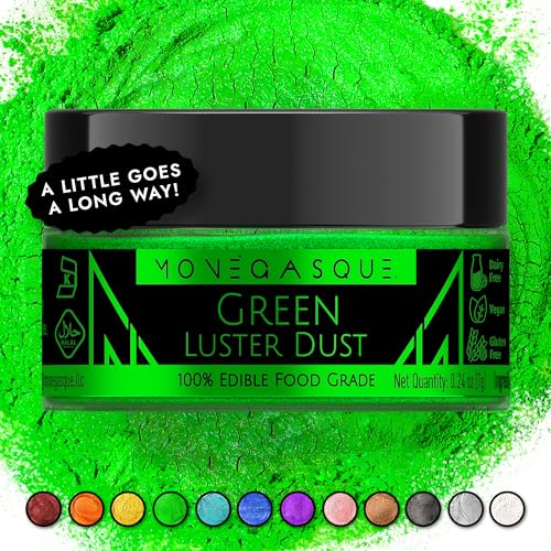 Image of MONEGASQUE Green Edible Glitter for Drinks & Cakes, Luster Dust, 7g | Beverage Shimmer Powder, for Cocktails, Cupcakes & Desserts, Cocktail Garnish, Food-Grade, Vegan, Sparkle Powder