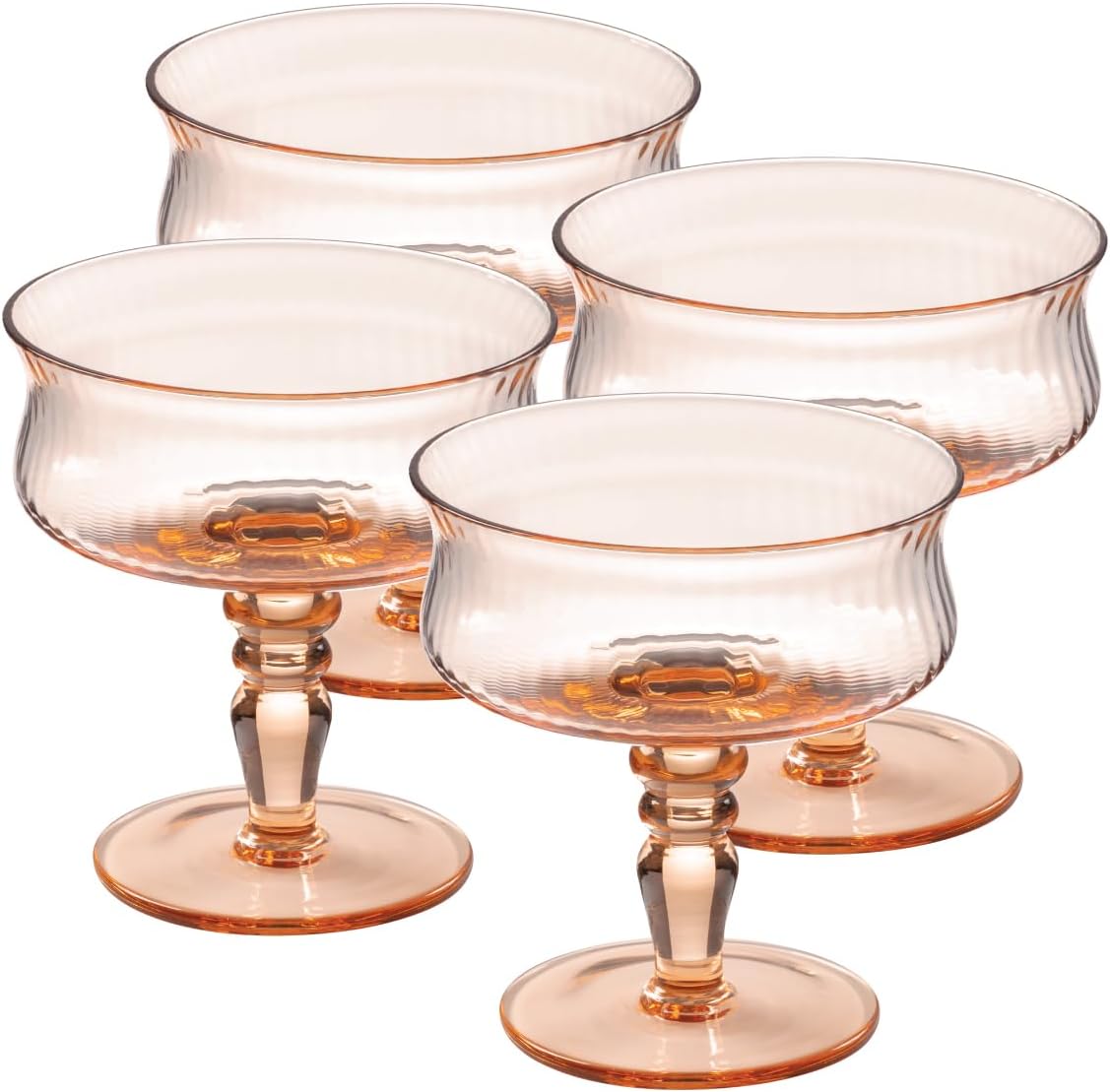Karma, Vintage Coupe Glasses Set of 4 6oz, Vintage Glassware Drinking Cups Set of 4, Heirloom Rose