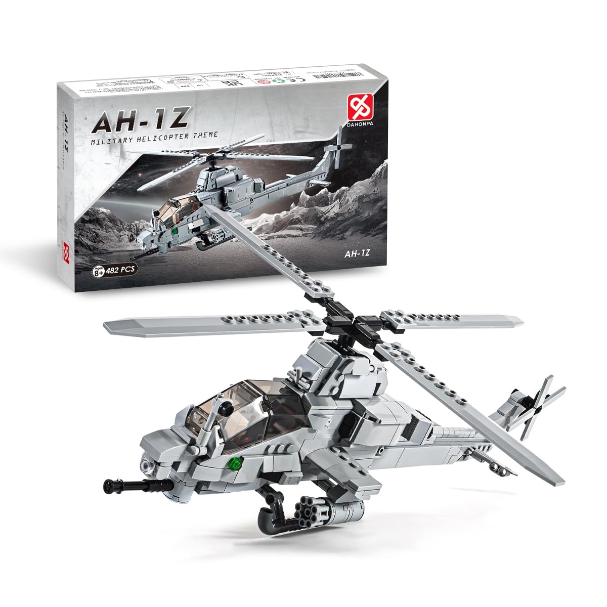 DAHONPA AH Helicopter Military Army Airplane Building Bricks Set, 480 Pieces Air-Force Build Blocks Toy, Gift for Kid and Adult.