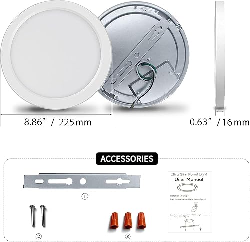 Miniatura 2 de Lámpara de techo LED de 9 pulgadas, montaje empotrado, ultra delgada de 0.63 pulgadas de grosor, redondas, planas, paquete de 8 lámparas de techo