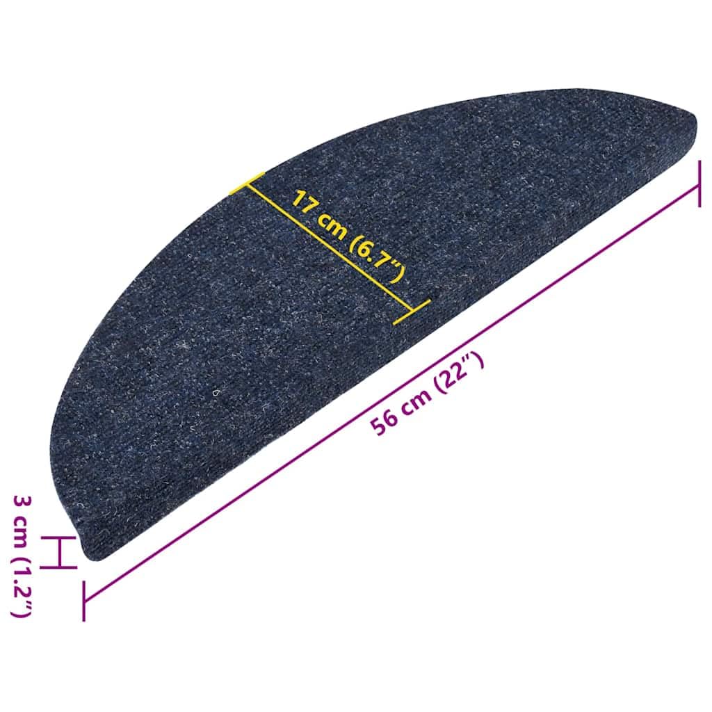 Alfombrillas autoadhesivas para escalones de fieltro punzonado, 15 unidades, 56 x 17 x 3 cm, color azul, antideslizantes, para escaleras de madera con tiras adhesivas, protección contra
