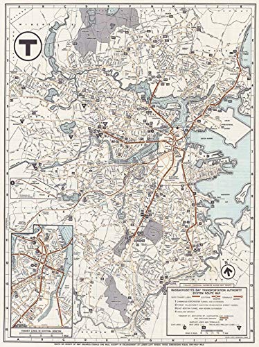 Boston MBTA System Route Map 1966 - Historical Transit Map Print - 24in x 18in