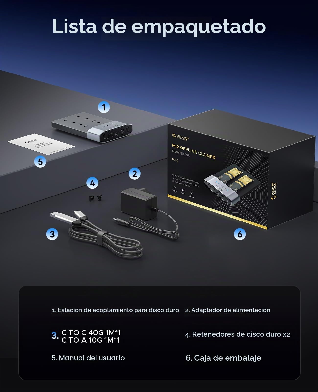 ORICO Carcasa para SSD M.2 NVMe de 20 Gbps, Estación de Acoplamiento M.2 NVMe de Dos Bahías, Base de Acoplamiento NVMe para SSD PCIe NVMe con Conector M, Compatible con Clonación sin Conexión y UASP